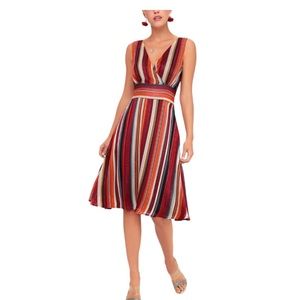 Lulus x Roxberi Elle Make My Dreams Come True Midi Dress Medium Metallic Striped